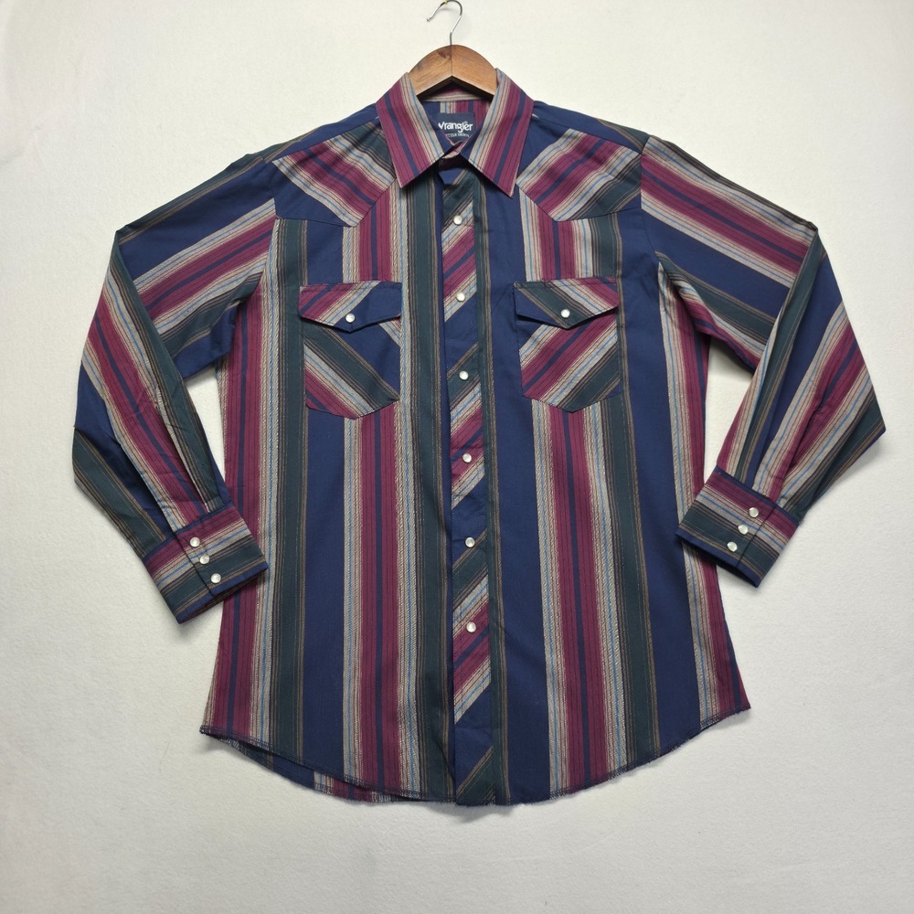 Wrangler Men's Striped Long Sleeve Pearl Snap Western Shirt Size Medium